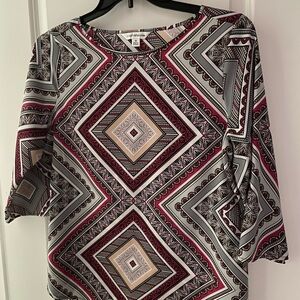 Croft & Barrow Pink & Black Patterned Blouse-Med